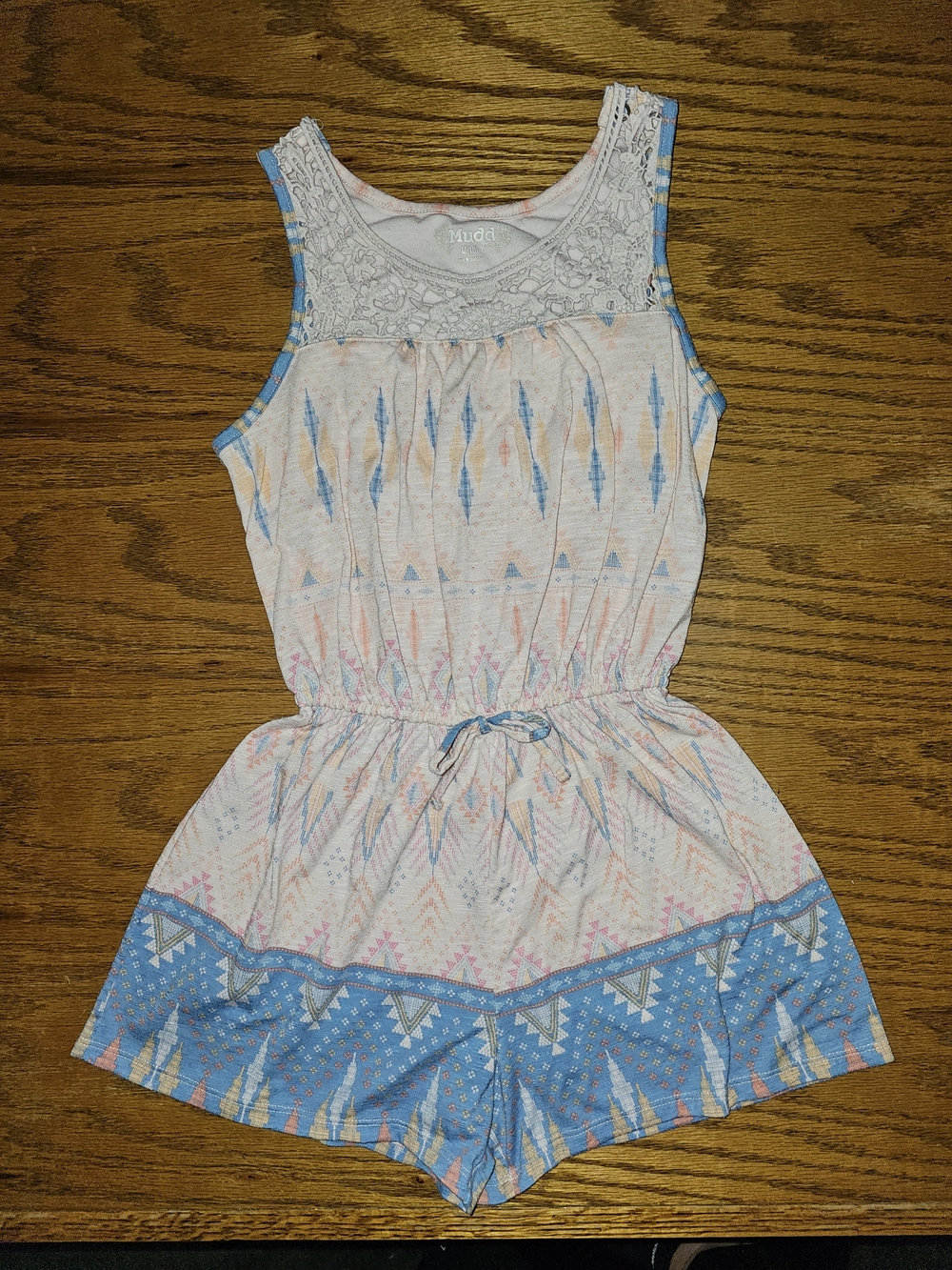 Mudd Girls Pink and Blue Aztec-Print Romper